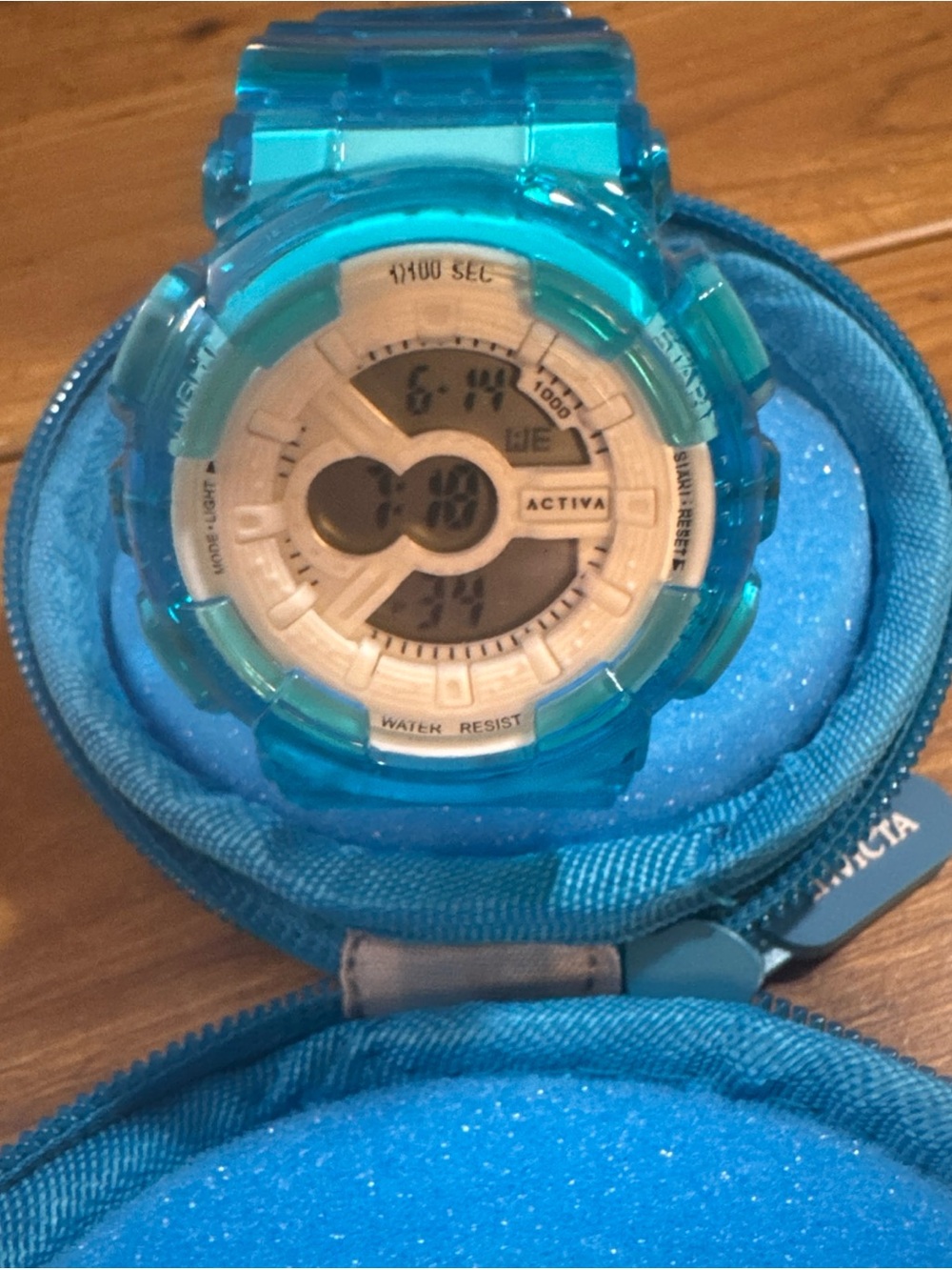 NWT Invicta Activa Analog/Digital Quartz Blue Watch 50mm 50m Blue Zip Case
